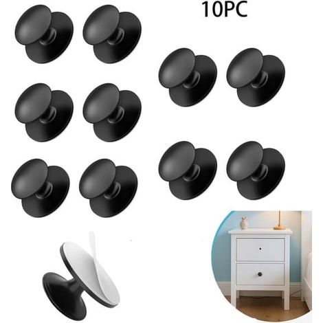 Lot de 10 boutons de porte autocollants argentés, faciles à poser sans perçage, pour fenêtres, armoires, tiroirs et coiffeuses. (1/5)