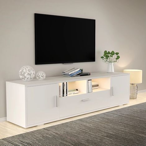 Mobile TV moderno con luci a LED, adatto a televisori fino a 70 pollici, supporto TV, ripiano