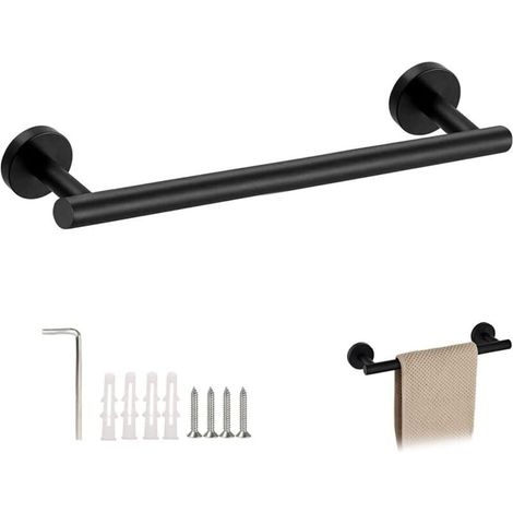 Toallero de pared de 40 cm, de acero inoxidable 304, color negro mate, accesorio para baño o cocina. (1/4)