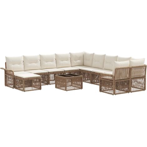 vidaXL Set Divano da Giardino 12 pcs Beige e Bianco Crema polyrattan