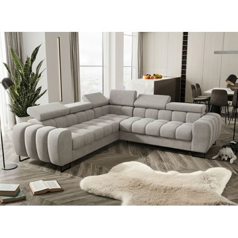 Ecksofa Schlafsofa BASTIEN in Stoff Terra Grau Seite Universal