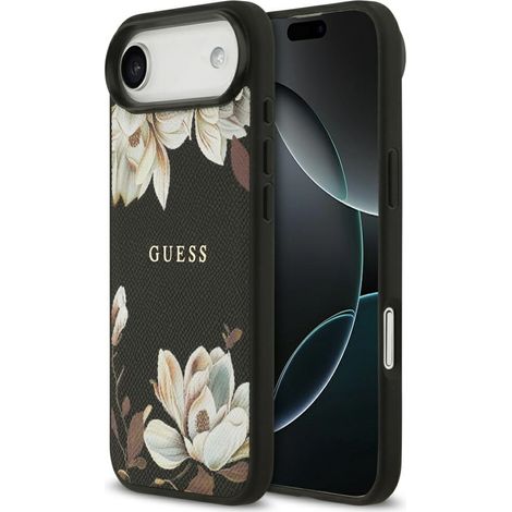 Funda Guess Grained Flowers Classic Logo MagSafe para iPhone Air negra (1/5)