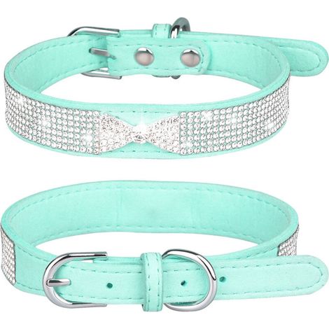 Lindo, deslumbrante, suave y brillante collar de gamuza con pedrería para perros y gatos, talla S (1/5)