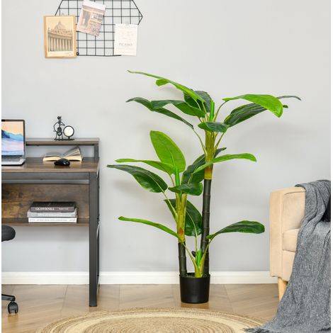 Künstlicher Bananenbaum als Kunstpflanze, 150 cm, grün, mit schwarzem Pflanztopf (1/5)