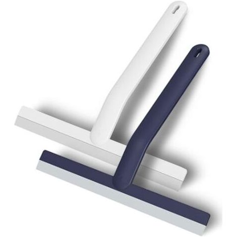 Ensemble de 2 raclettes de douche en silicone pour le nettoyage de la salle de bain, de la douche, des miroirs, du verre et des carreaux (blanc et bleu, 25 x 25 cm) (1/5)