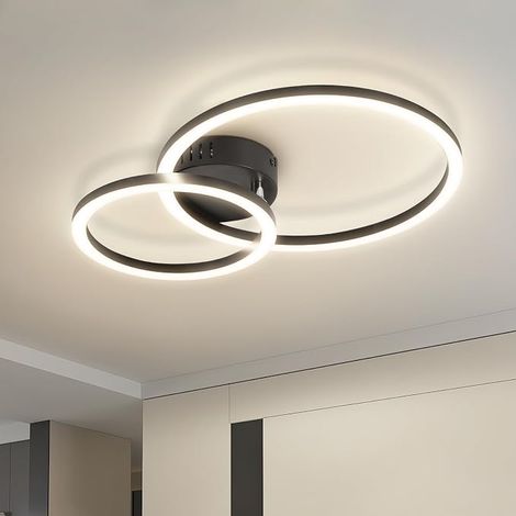 GBLY Plafoniera LED Soggiorno Plafoniera 4000K 40cm Nero Lampada Cucina 23W Lampada Soggiorno Moderna Lampada Camera Design 2 Anelli Illuminazione Soffitto per Cucina Camera da Letto Corridoio Ufficio (1/5)