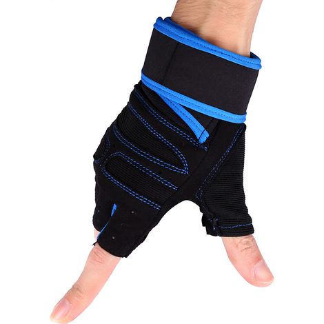 Paar Fitnesshandschuhe für Gewichtstraining mit Handgelenkbändern – Blau, Größe M (1/3)