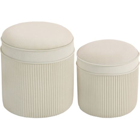 Lot de 2 poufs avec espace de rangement Tabouret avec couvercle, tabouret de pied rond avec aspect velours 36 x 36 x 41,5 cm Blanc crème