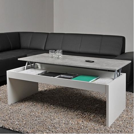 Couchtisch Klapptisch DARWIN 120x60cm / Weiß und Beton/ 120x60x43 cm (1/3)