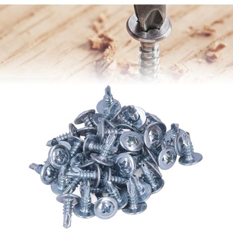 50 Phillips-Selbstbohrschrauben aus blau-weiß verzinktem Kohlenstoffstahl, 4,2 x 13 mm Rundkopf mit Unterlegscheibe. (1/5)