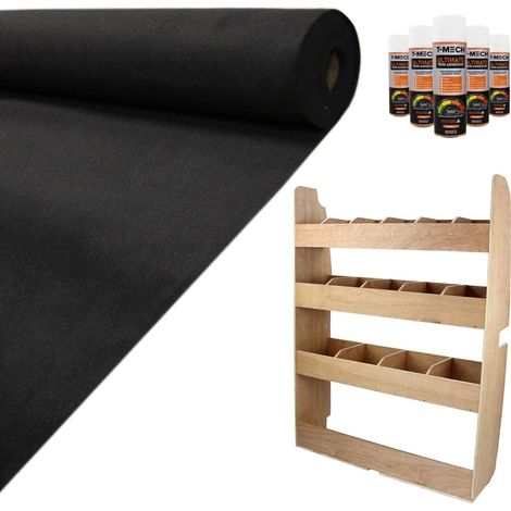 Fodera Rivestimento Tappeto Interno di Moquette per Rivestimento Van Furgoni e Auto Super Elastico 11m2 - Nero & Scaffale per Furgone Scaffalatura Furgone Ford Transit