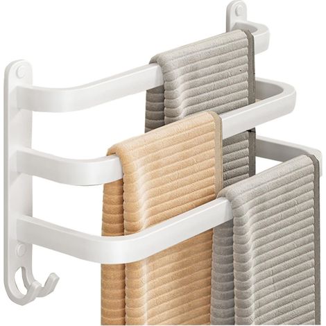 Support Mural pour Serviettes Blanc - Range-Serviettes Suspendu pour Salle de Bain, Sans Perçage - Organisation et Élégance Triple 50cm (1/5)