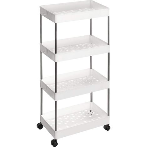 Desserte à roulettes, Chariot de Rangement, Étagère Roulante, 4 Niveaux, Gain de Place, pour Salle de Bain, Cuisine, Bureau, 40 x 22 x 86 cm, Blanc KSC10WT (1/5)