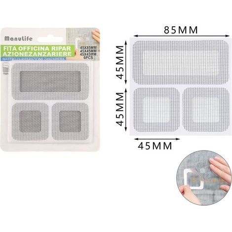 TrAdE Shop Traesio - Set 6 Toppe Adesive Rete Grigia Riparazione Fori Strappi Zanzariere 45x85mm/45x45mm 622157 - (1/3)