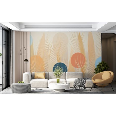 Papier peint géométrique - ronds et herbes sauvages pastel - 150 x 250 cm (1/2)