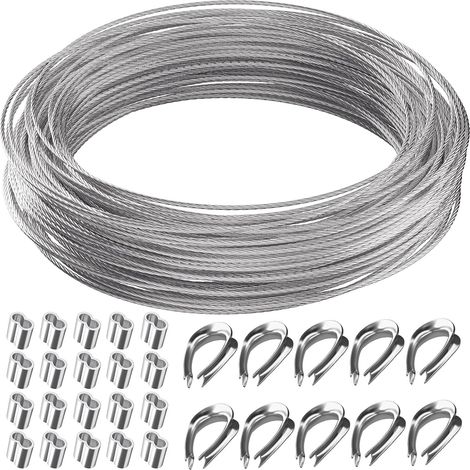 Corde en Acier Inoxydable à Suspendre Kit, Câble métallique résistant enduit de nylon 304 d'acier inoxydable, Dés à coudre en acier inoxydable M2 304, avec Manchons à sertir en aluminium (1/5)
