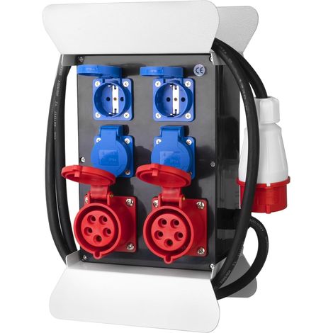 Répartiteur de courant portable avec fiche CEE 400 V/16 A/5 broches – Répartiteur de courant de chantier avec 4 prises Schuko 230 V/16 A et 2 prises CEE 400 V/16 A – Répartiteur de courant (1/5)