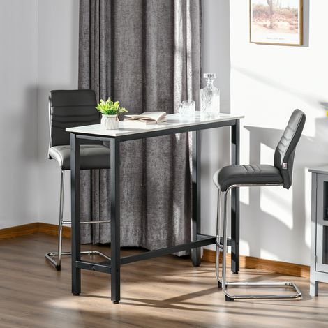 Stehtisch, Küchentisch, Stehtisch – Maße: 120 x 40 x 100 cm (L x B x H) – Stahlgestell und -fuß, Tischplatte in weißer Marmoroptik