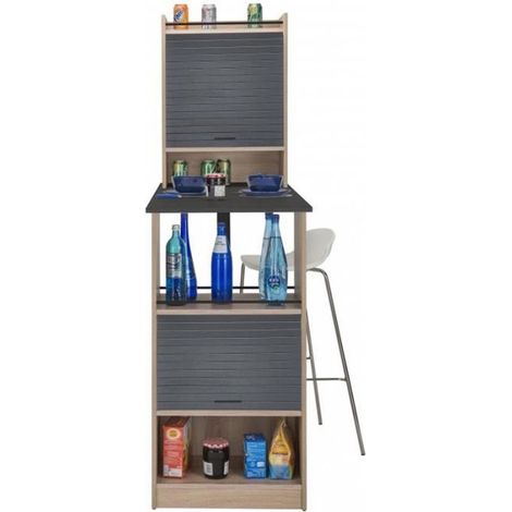 Table de cuisine et 2 meubles de rangement chêne naturel et noir Lohan (1/4)