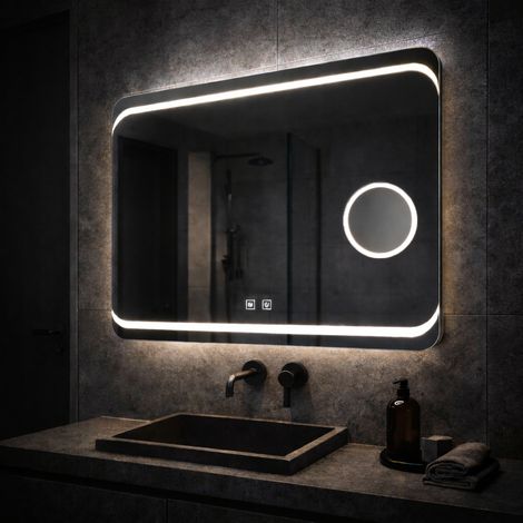 Miroir LED Rectangulaire 80x60cm Stella Touch Systeme Desembuage (1/5)