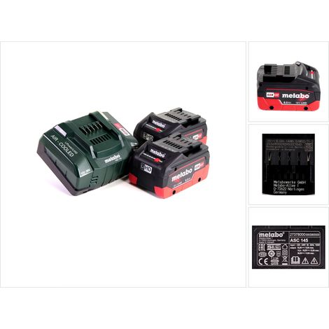Metabo LiHD 2x Akkupack 18V 8,0Ah ( 625369000 ) + Metabo Ladegerät ASC 145  ( 627378000 )