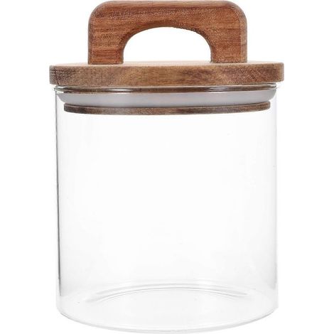 Boîte de conservation en verre avec couvercle en bois, bocal de cuisine, boîte à sucre (1/2)