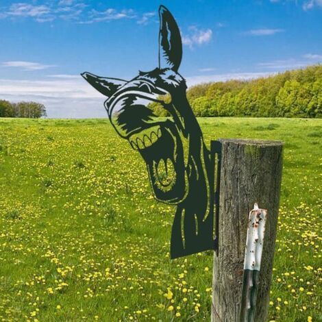1pc Ornements De Jardin D'Âne avec la bouche ouverte en Métal fer pour Clôtures Décorations en Plein Air Maison Jardin Décor Sculpture animale Silhouette pour Arbre Cour Mur Art Cadeau (1/5)