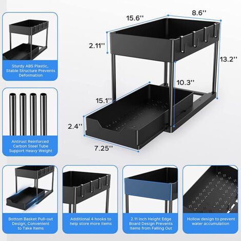 Rangement sous Evier Cuisine à 2 Niveaux Lot de 2, Rangement D'organisateur de Douche pour Salle de Bain/Cuisine, Noir (1/4)