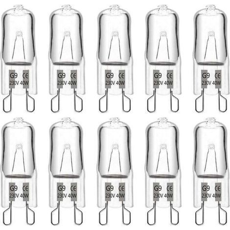 Ampoules halogènes G9 40 W 230 V 480 lm 2900 K blanc chaud, dimmables, pour lustres, lampes d'extérieur, appliques murales et éclairage de meubles (lot de 10). (1/4)