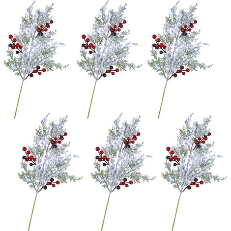 Ej.Life Künstliche Zederngirlande, rote Beeren, grüne Zweige, Weihnachtsbaumstiele, Blumenarrangement, Vase, Blumenstrauß-Dekoration, 6 Stück (1/5)