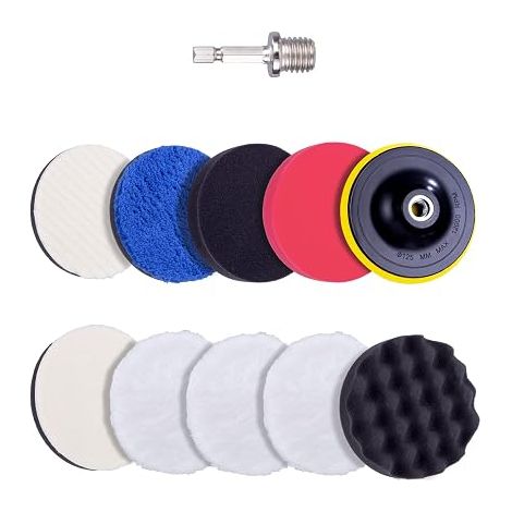 Pièces Polissage Pad, Tampon 125MM, lustrage, éponge, Laine De Polissage Cirage, kit polish voiture, avec Adaptateur de Perceuse M14 (1/5)