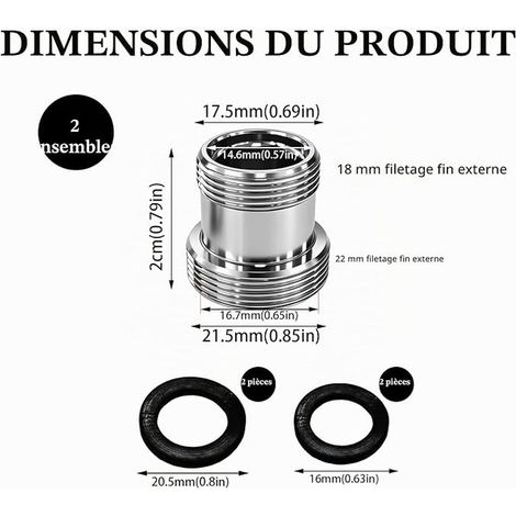 M18 to M22 Tap Adapter, Double Thread for Connecting Kitchen Aerator and Water Filter (M18-M22) (1/4)
