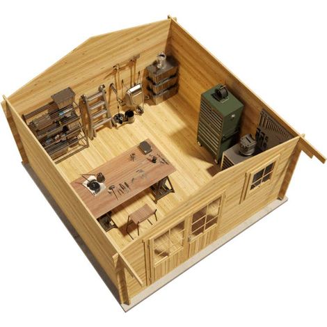 Alpholz Garten- und Gerätehaus Roger-34 Imprägniert Gartenhaus aus Holz in Braun, Holzhaus mit 34 mm Wandstärke, Blockbohlenhaus mit Montagematerial (1/4)