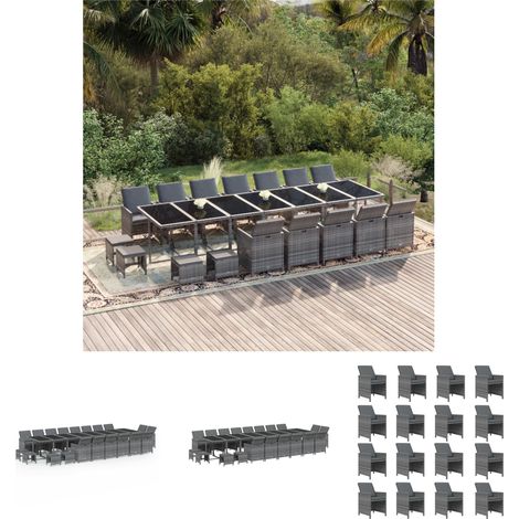 Gartenstuhl - vidaXL 21-tlg. Garten-Essgruppe mit Kissen Poly Rattan Grau - Gartenmöbel Set (1/5)