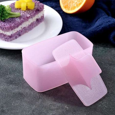 Pink material: Plastic rice ball molds (2 molds), boat-shaped sushi molds, rectangular rice molds, sushi roll molds (1/5)