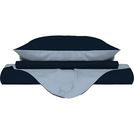Copripiumino Singolo con Sacco e Federe Doubleface Blu Scuro/Azzurro (1/5)