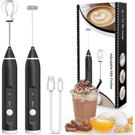 Mousseur à Lait, USB Rechargeable Portable mini fouet electrique 3 Vitesses avec Dual Fouet Tête Spirale (1/4)