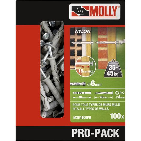 Molly M364100PB-XJ Chevilles a frapper 100 pieces 6 x 40 mm, Gris, Set de 100 pieces (1/3)
