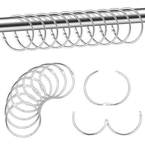 Lot de 20 anneaux de rideaux ronds en métal de 50 mm, ouvrables, pour rideaux de salle de bain et scrapbooking. (1/5)