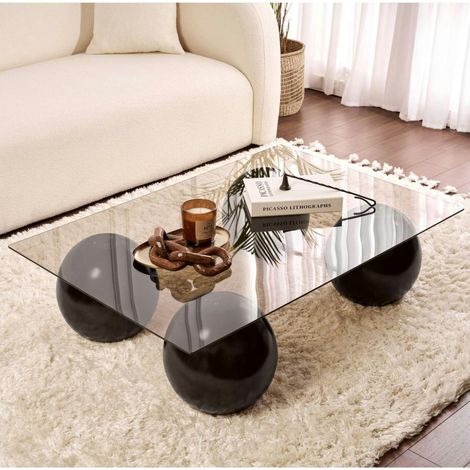 Table basse verre ambré rectangulaire - 4 pieds noirs KOCHI (1/5)