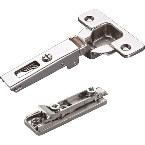 2 x Salice Topfband 110° Serie 200 Bohrbild T45 Eckanschlag inkl. Linear-Montageplatte Höhe 3 mm mit vormontierten Euroschrauben und Exzenterverstellung Schrankscharnier von SOTECH (1/4)