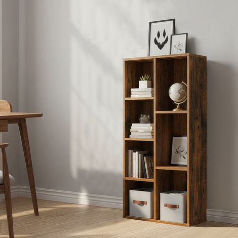 Étagère Cubique avec 7 Compartiments, Autoportante pour Bureau, Salon, Salle à Manger, Marron Rustique (1/5)
