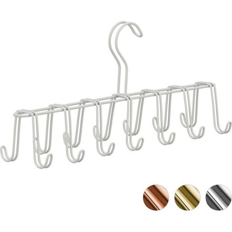 Cintre porte-ceintures - - 14 crochets - Métal - Blanc - Organisateur armoire (1/4)