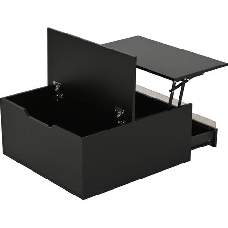 Tavolino da salotto elevabile 70 x 70 x 38 cm nero con LED, cassetto e vano nascosto (1/5)