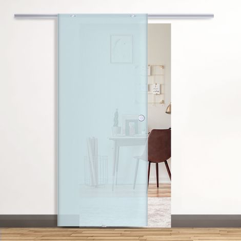 Porte Scorrevoli in Vetro Satinato da Interni con Binario B3 in Alluminio per Bagno Cucina Studio 205x90x0,8cm (1/5)