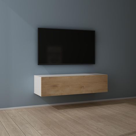Mai & Mai Fernsehtisch Fernsehschrank TV Schrank Verdeckter Griff mit Soft-Close Lowboard Hängeschrank für Wohnzimmer in Matt Weiß + Kerneiche BTH: 120x40,2x30 cm Fernsehschrank02