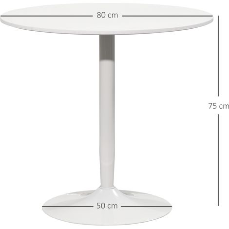 Table à manger pour 2 personnes, plateau rond Ø80 cm, MDF et acier, antidérapant, blanc, 75 cm de hauteur (1/5)