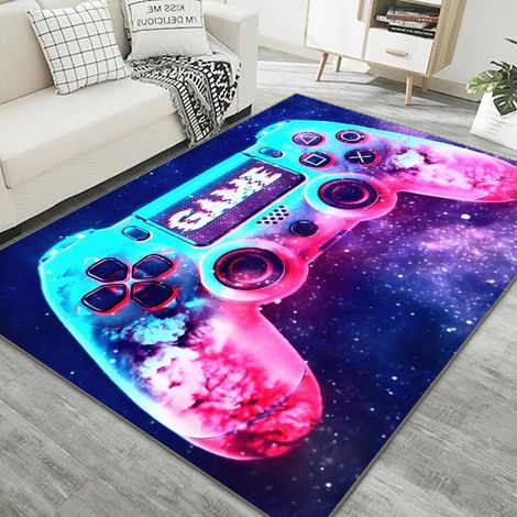 Bedroom Rug, Modern, 3D Controller, Teen, Kid, Boy, Living Room, Non-Slip Mat, Graffiti, Game Console, Decoration, Black, Purple, Pink, Flannel, (40x60cm) (1/5)
