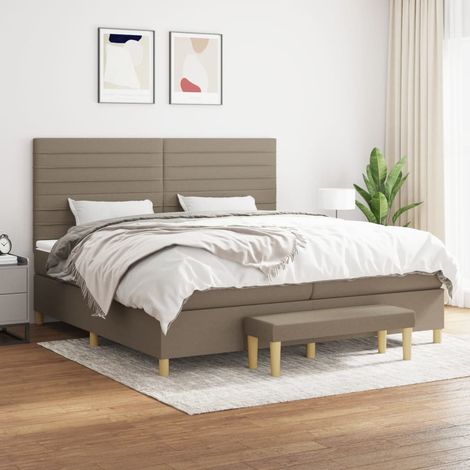 Lit double pour adulte Moderne - Lit à sommier tapissier avec matelas Taupe 200x200 cm Tissu BV869512 - BonneVie (1/5)