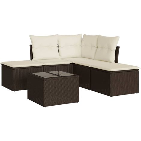 Set Divano da Giardino 6 pz Salotto da Giardino con Cuscini Marrone in Polyrattan (1/5)